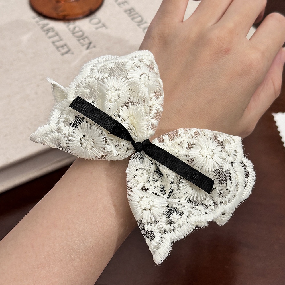 Women's Sweet Lace Bowknot Hair Tie Retro Embroidery Double Layer Hair Band