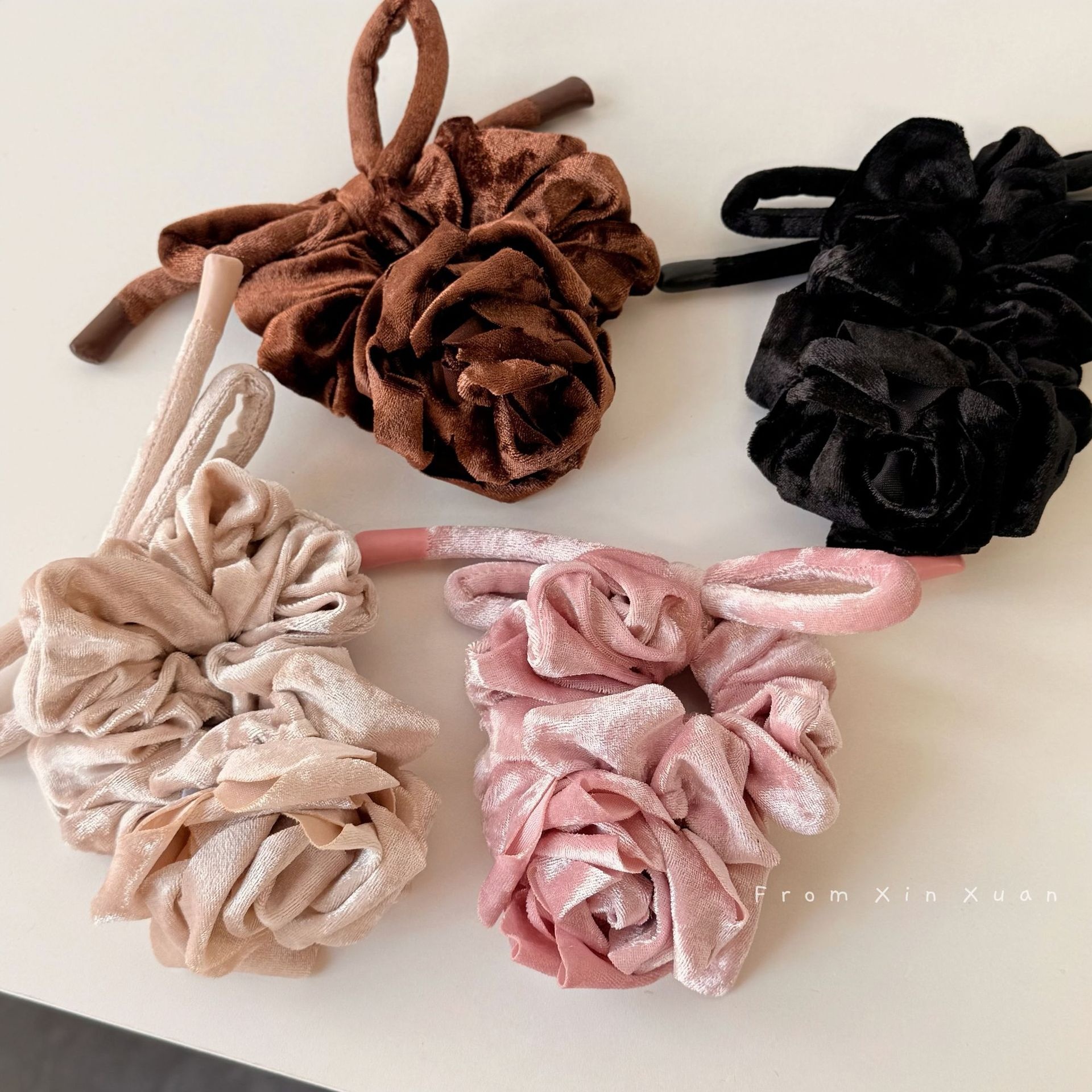 Women's Winter Satin Rose Low Ponytail Hair Tie Fairy Style Solid Color