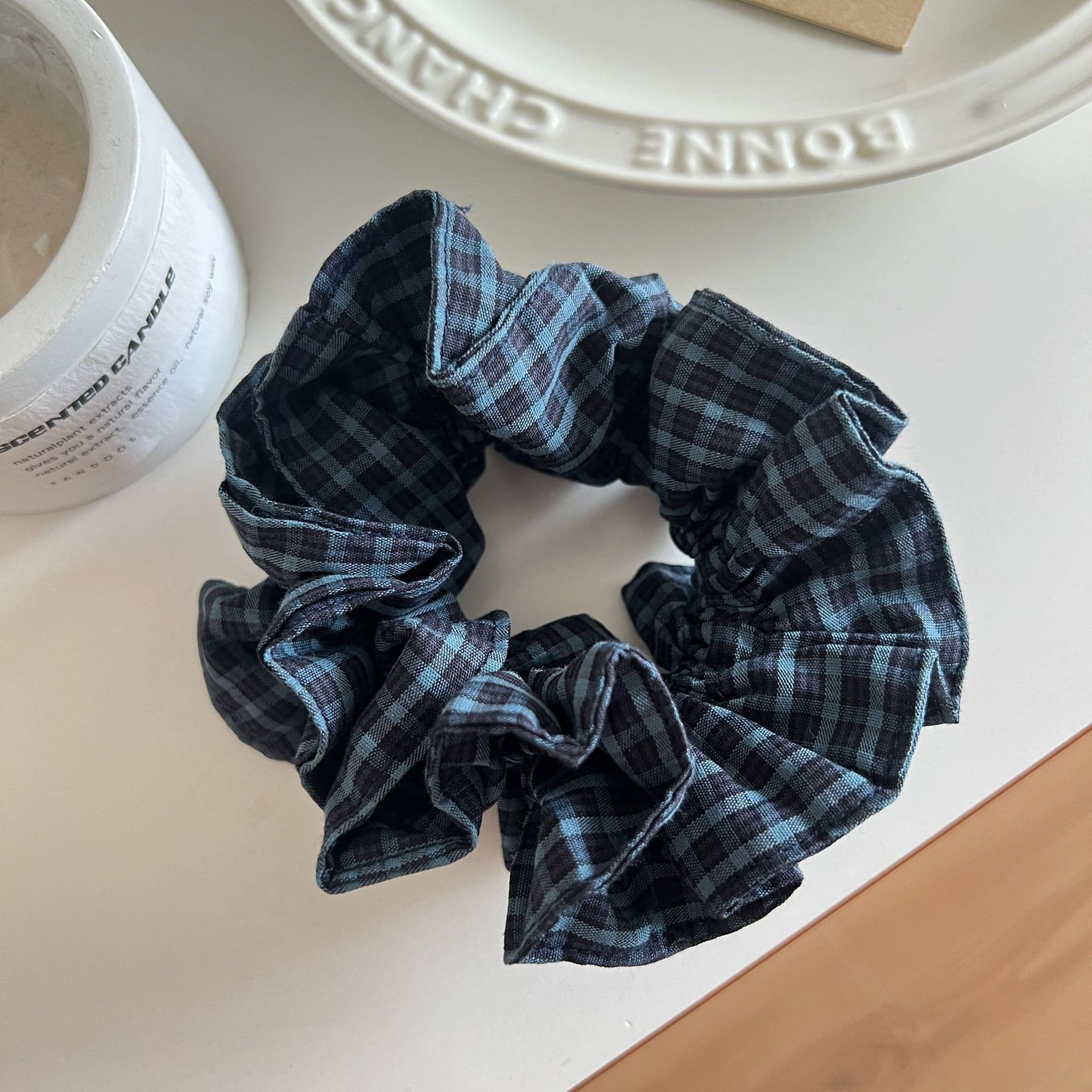 Women's 3D Volumizing Cloth Hair Scrunchies Double Layer Plaid