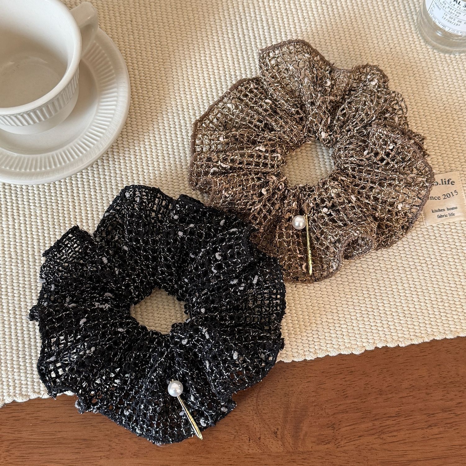 Women's Elegant Knitted Pearl Bun Hair Ties Hollow Pearl Design