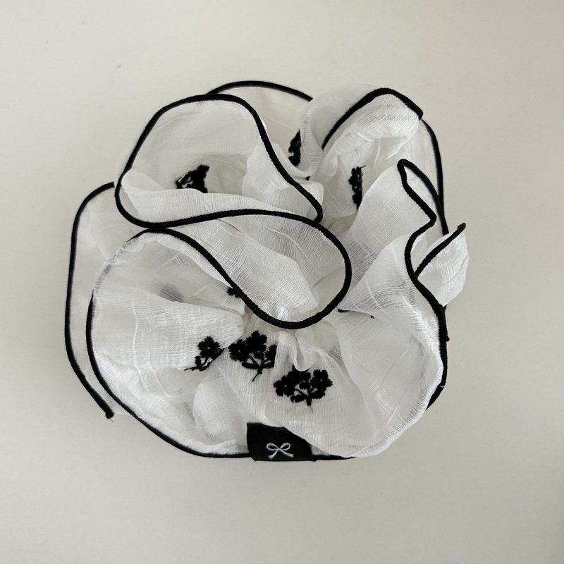 Women's Spring French Hair Tie Black Cloth With Floral Embroidery