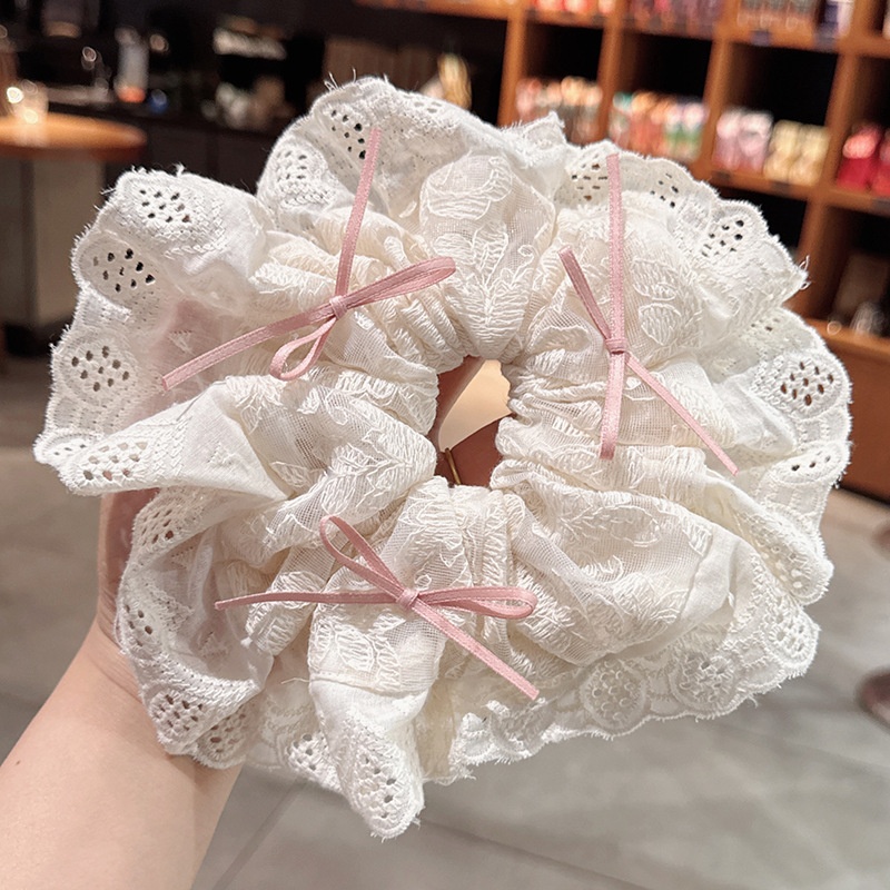 Women's Elegant Banquet Oversized Lace Elastic Hair Tie White Floral