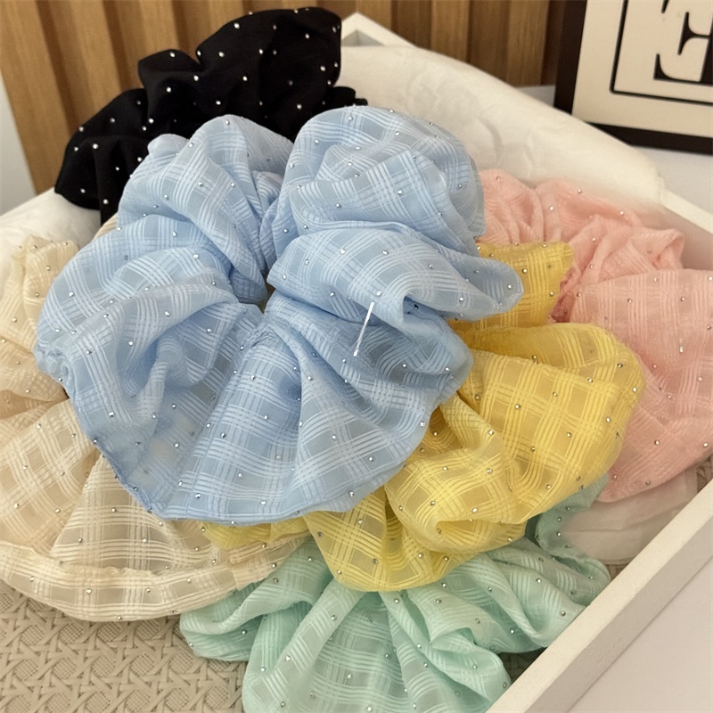 Women's Stylish Rhinestone Cloth Scrunchies Checkered Plaid Hair Tie