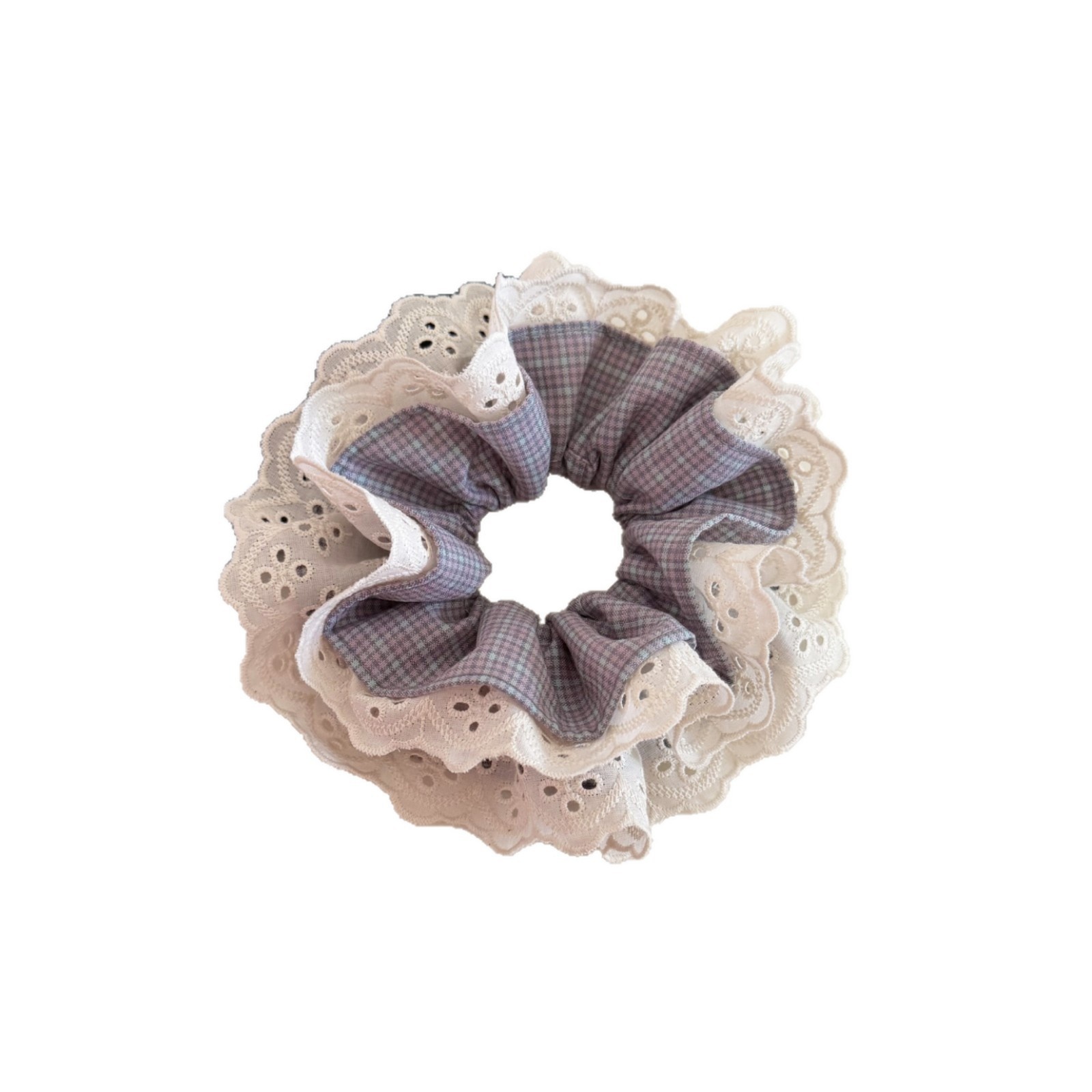 Women's Stylish Everyday Cloth Hair Tie Pink Blue Plaid Lace