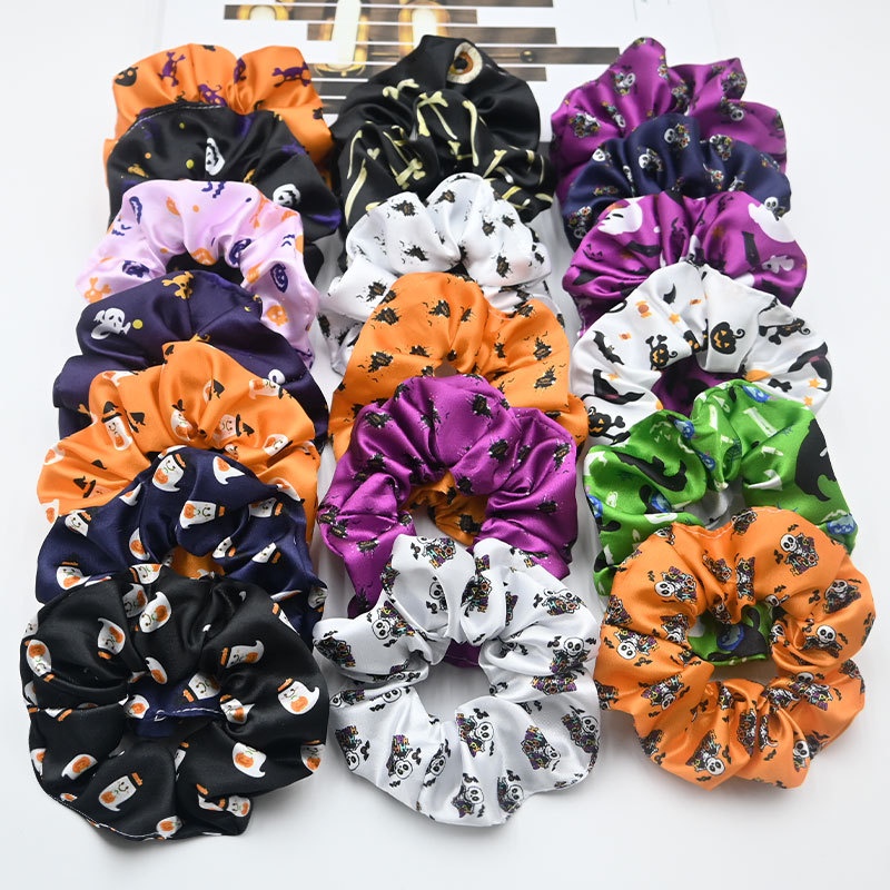 Women's Elastic Cloth Hair Scrunchie Cartoon Halloween Pumpkin Print