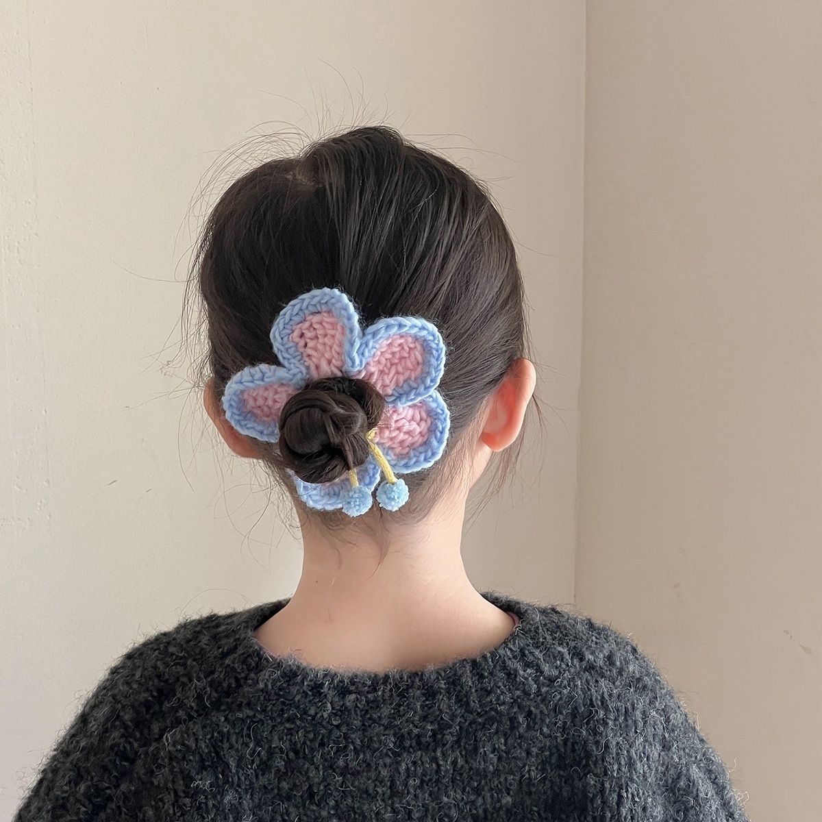 Women's Winter Furry Elastic Hair Tie Handmade Crochet Flower Bow