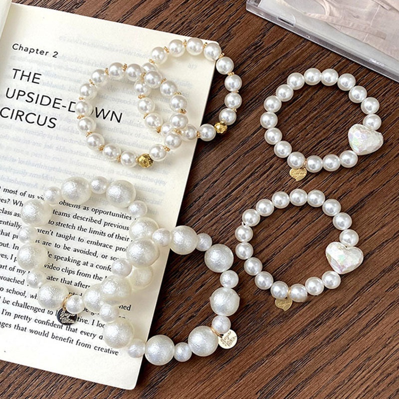 Women's Dual-use Pearl Bracelet Hair Tie Summer White Heart-shaped Band