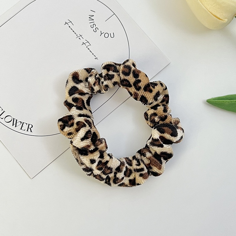 Girls High Elasticity Velvet Hair Band No Damage Winter Leopard Print Hair Tie