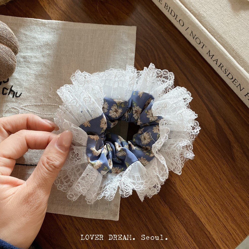 Women's Sweet Lace Hair Rubber Band For Spring Summer Blue Floral