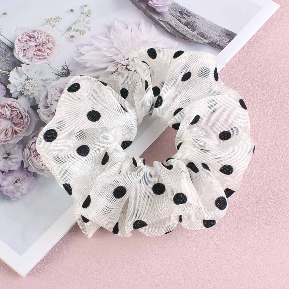 Women's Sweet Chiffon Donut Hair Tie For Summer Styling Pink Polka Dots