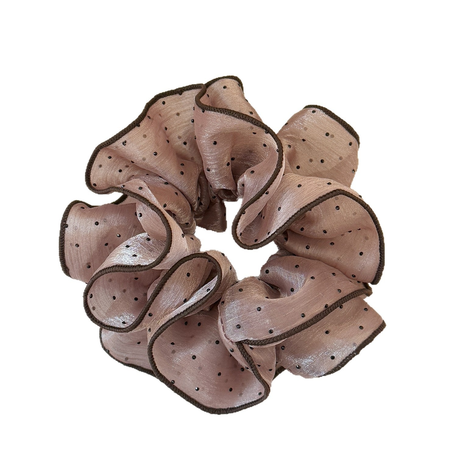 Women's Sweet Gauze Hair Tie For Daily Wear Black And Pink Polka Dots