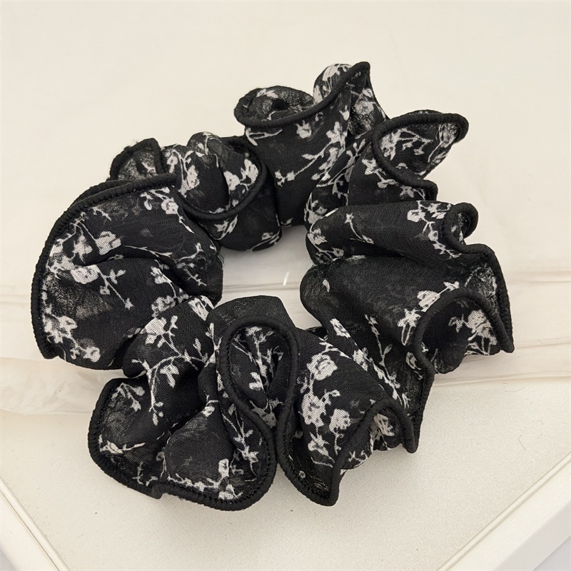 Women's Soft Chiffon Spring Hair Tie Scrunchie Beige Ditsy Floral