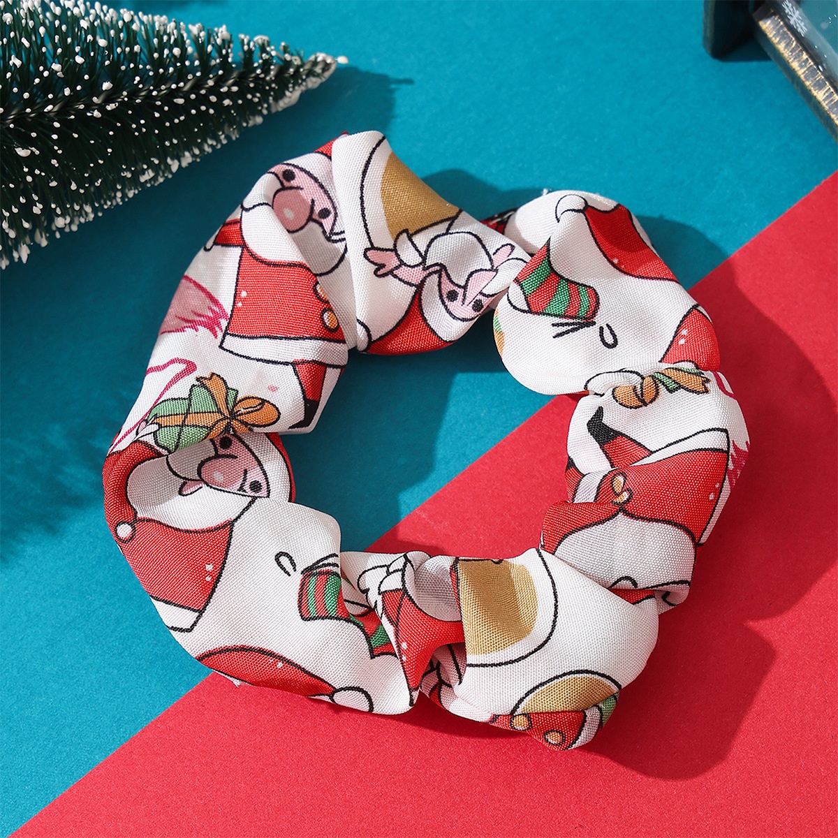 Women's Cloth Ribbon Elastic Hair Ties Christmas Santa Claus Pattern