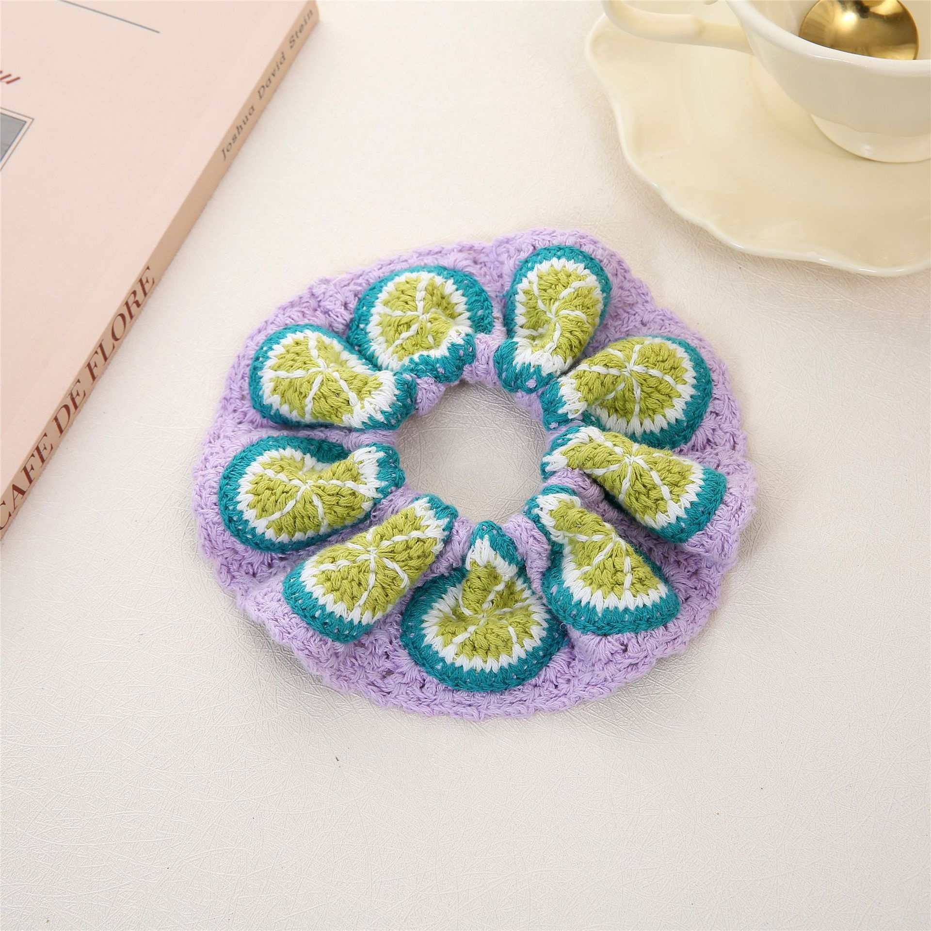 Women's Knitted Scrunchie Hair Tie Ponytail Holder Ditsy Floral Rose