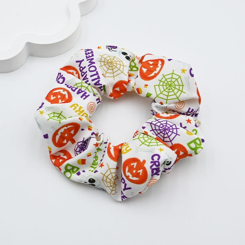 Women's Elastic Cloth Hair Scrunchie Cartoon Halloween Pumpkin Print