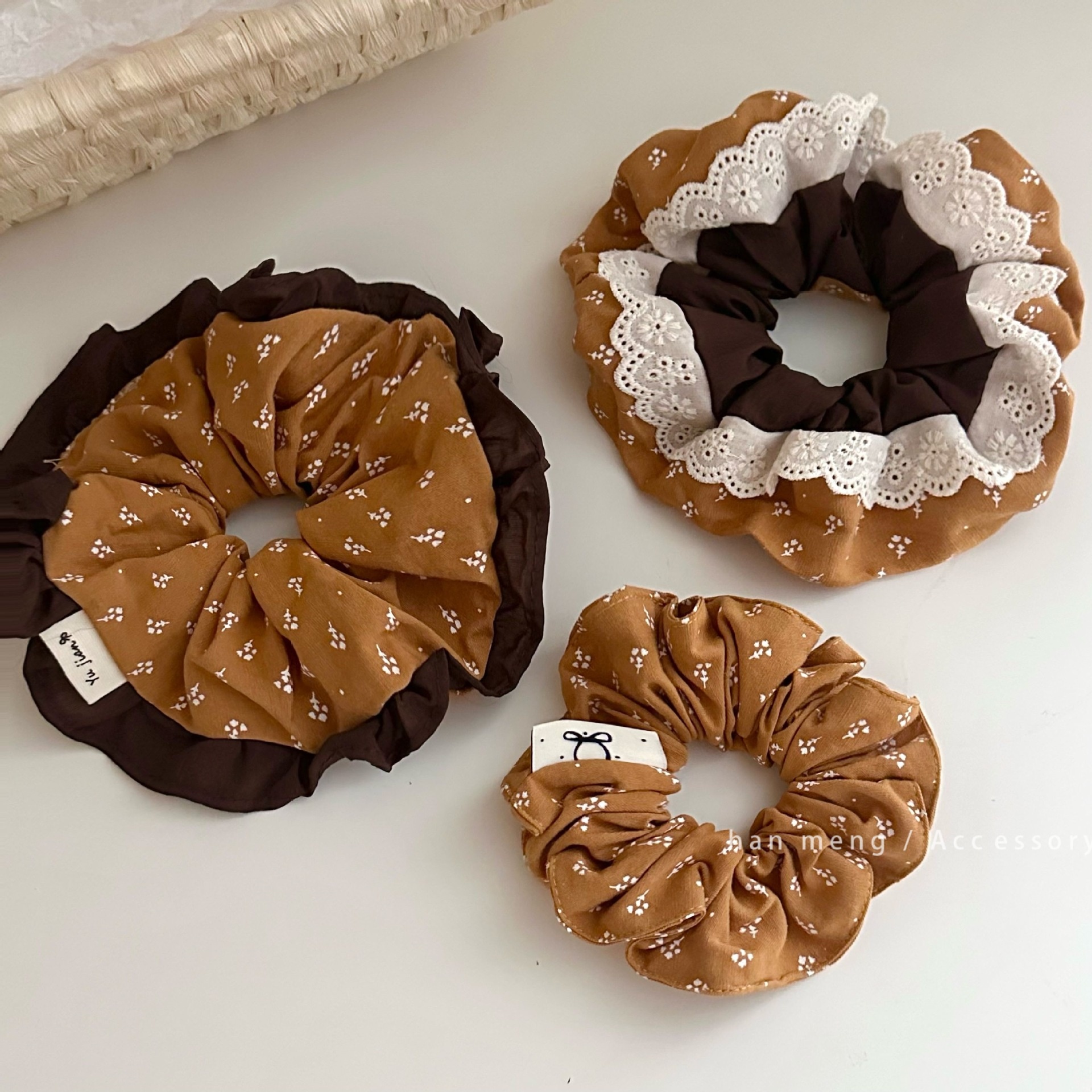 Women's Commuter Cotton Pleated Scrunchie Retro Yellow Floral Print