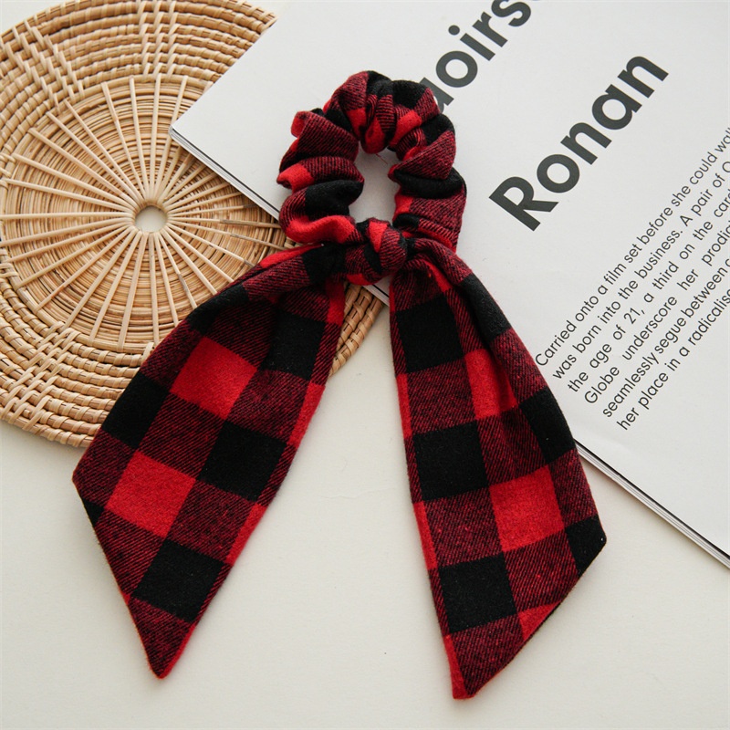 Women's Handmade Holiday Hair Tie Scrunchie Vintage Christmas Plaid