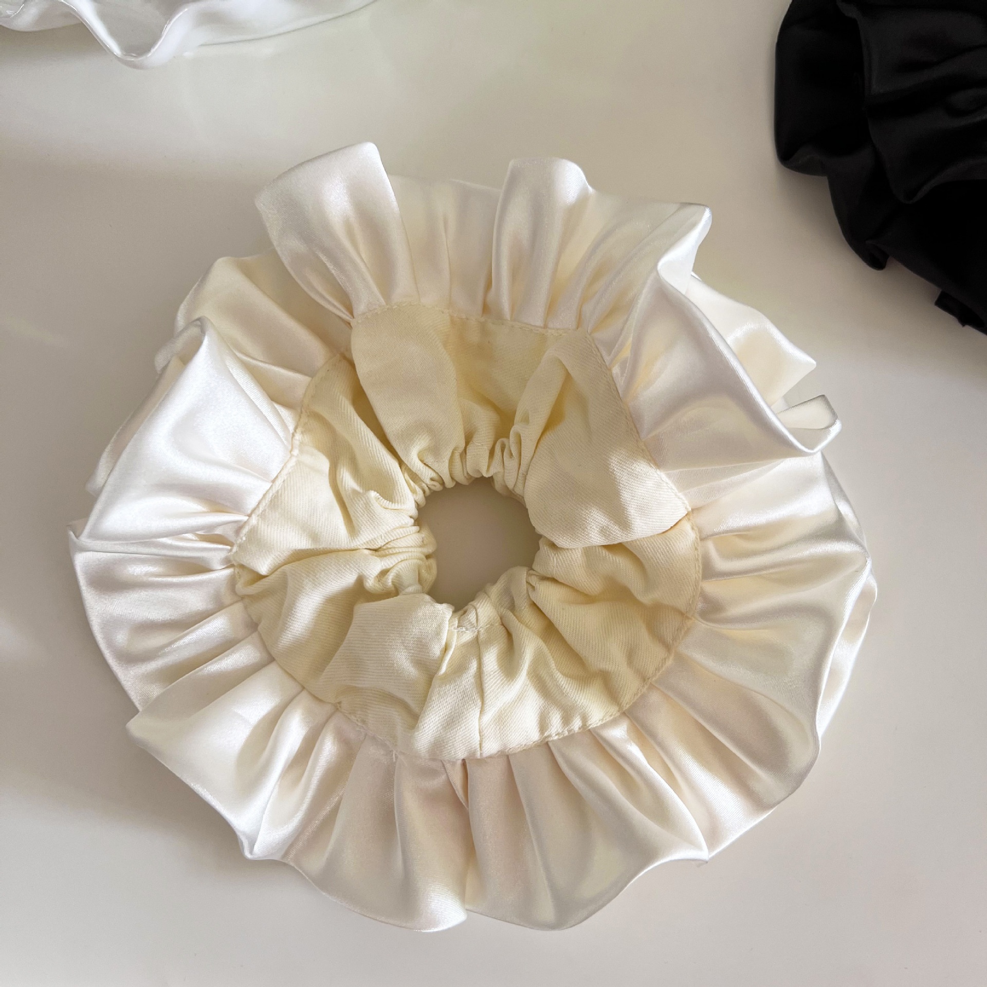 Women's Daily French Ruffle Cloth Scrunchie Hair Tie Light Blue Solid