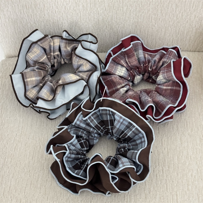 Women's Stylish Cloth Hair Scrunchies Color Block Checkered Plaid
