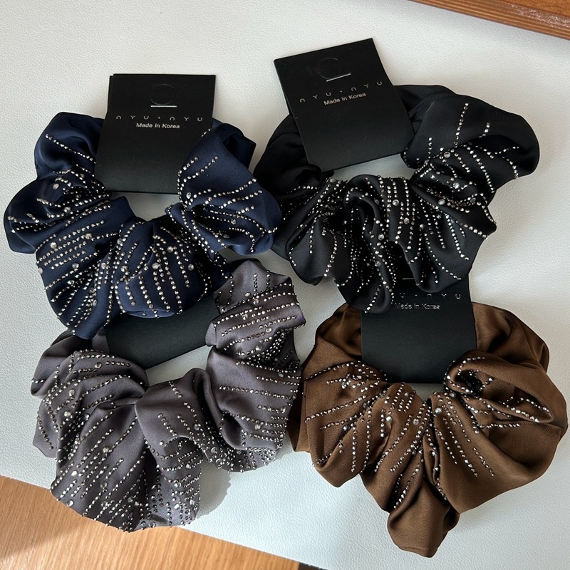 Women's Sparkly Rhinestone French Style Autumn Cloth Hair Tie Black