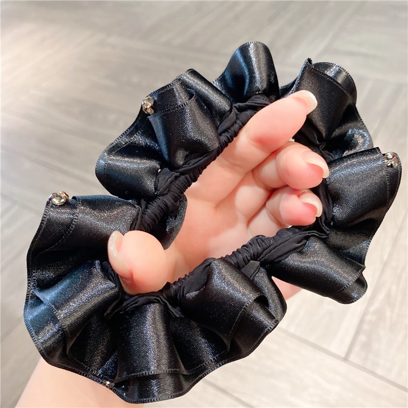 Women's Elegant Low Bun Elastic Hair Ties Satin Diamond Embellished