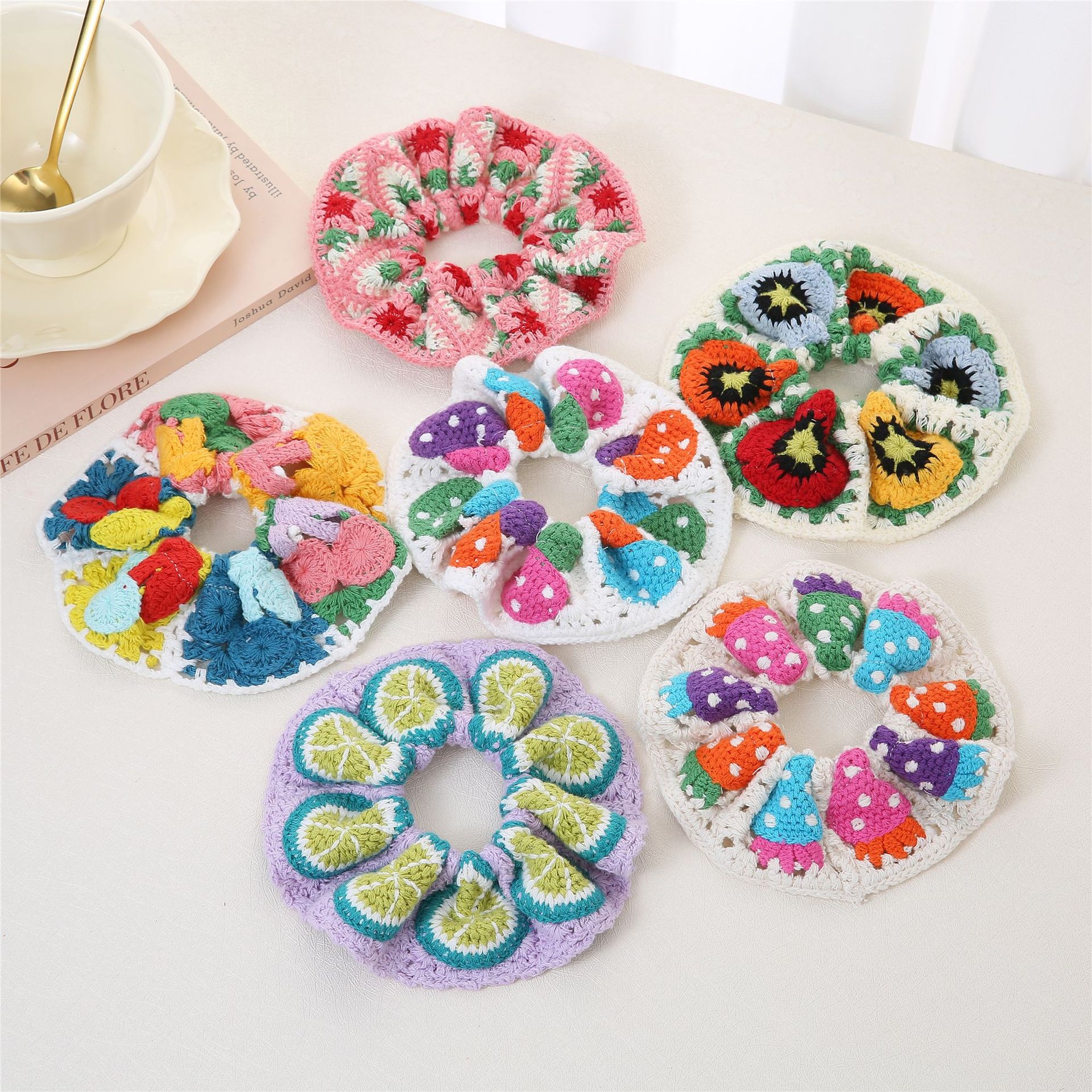 Women's Knitted Scrunchie Hair Tie Ponytail Holder Ditsy Floral Rose