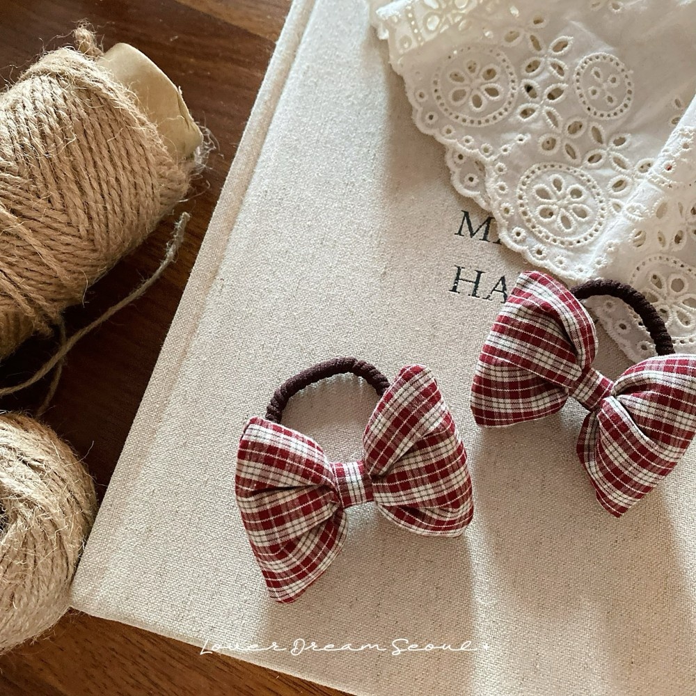 Women's High Elastic Plaid Butterfly Knot Hair Ties Cotton Filled 2-Pack