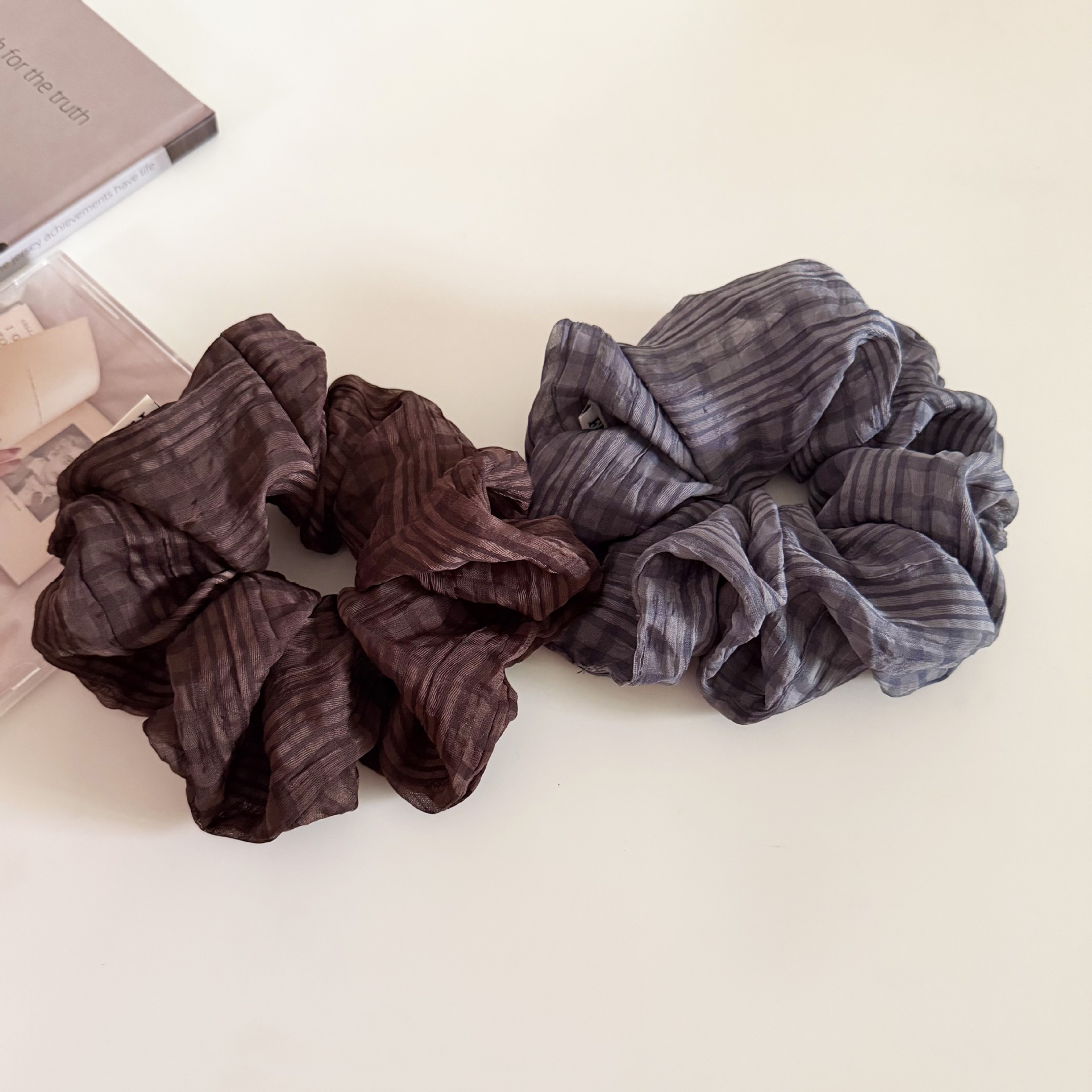 Women's Spring Tulle Hair Tie Scrunchie Daily Accessory Coffee Striped