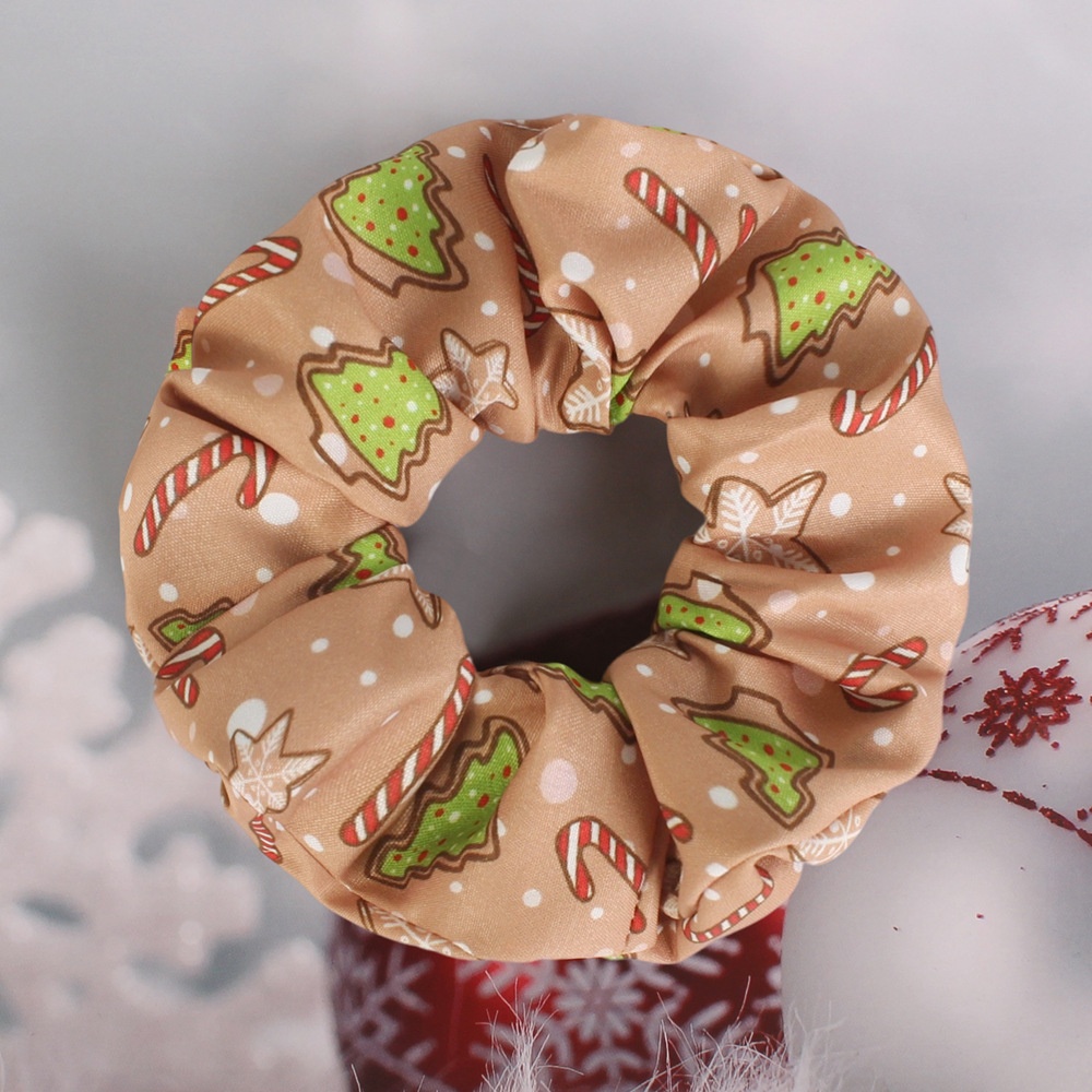 Women's Polyester Scrunchie Hair Tie For High Ponytail Christmas Floral Print