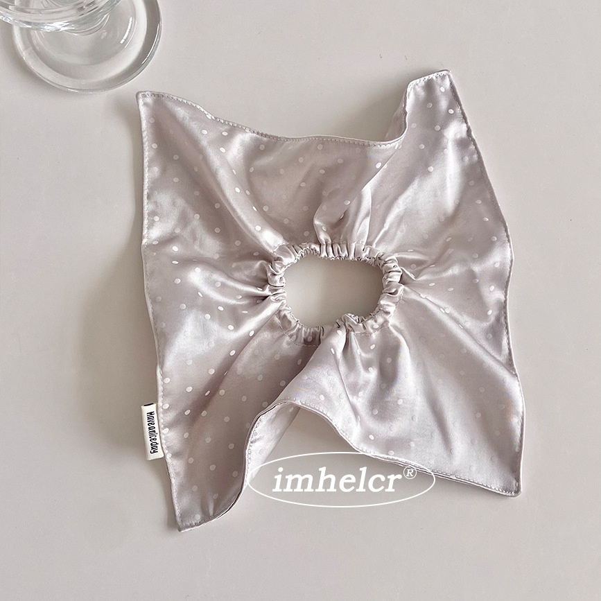 Women's Spring Summer Satin Scrunchie Hair Tie Beige Polka Dots
