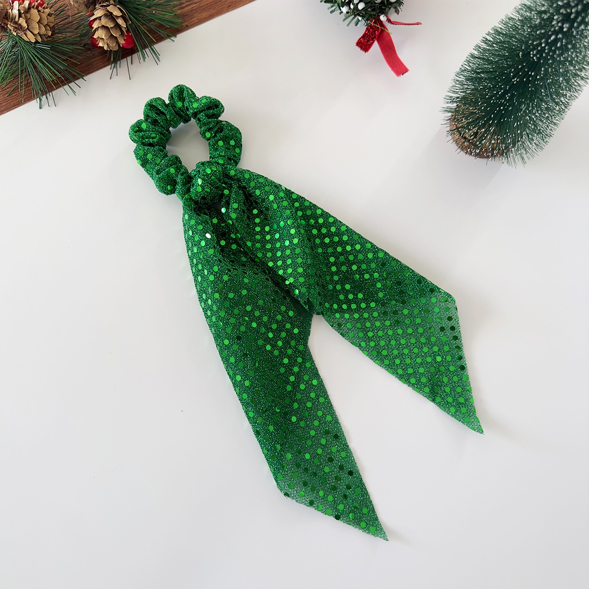 Women's Sweet Party Mesh Bowknot Ponytail Holder Hair Tie Sequin Polka Dot