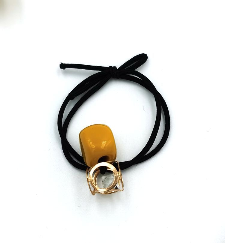 Girls Vintage Metal Zircon Ponytail Holder Geometric Square Beads