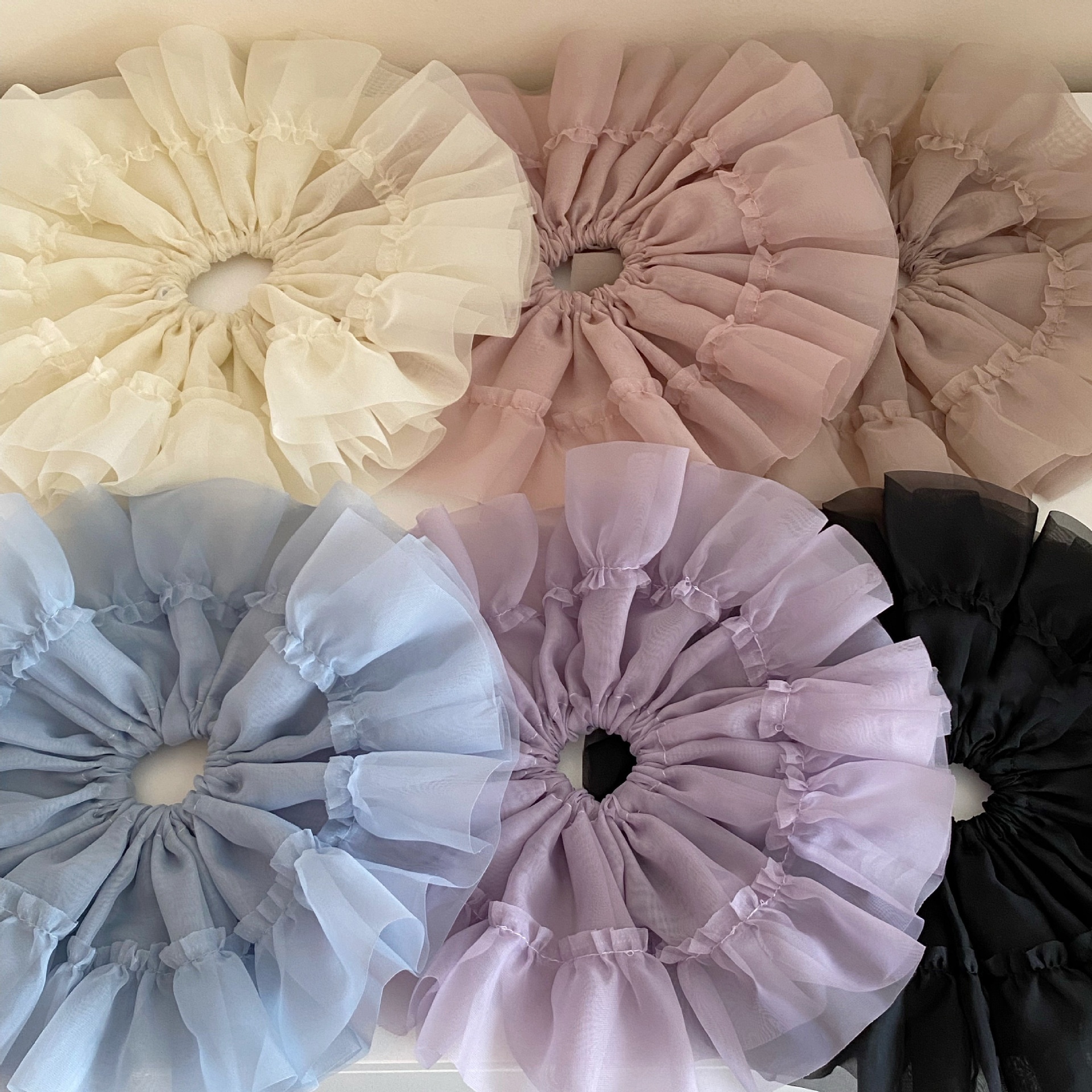 Women's Summer Sheer Gauze Large Fluffy Ponytail Scrunchie Solid Color