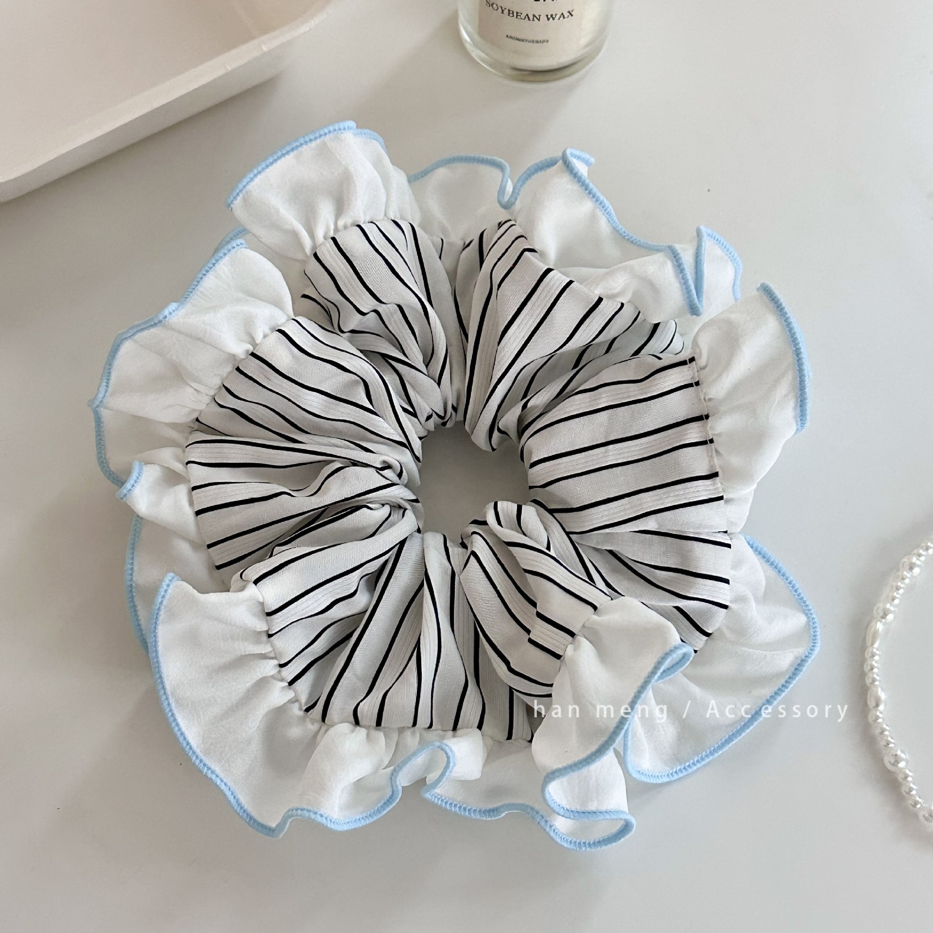 Women's Retro Spring Cotton Hair Tie Black & White Polka Dots