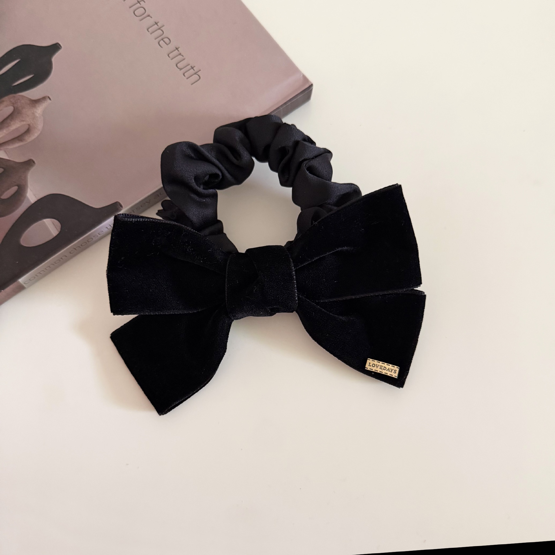Women Autumn Winter French Style Velvet Bowknot Hair Tie Black