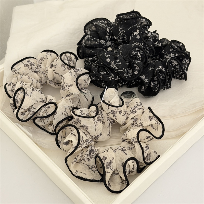 Women's Soft Chiffon Spring Hair Tie Scrunchie Beige Ditsy Floral