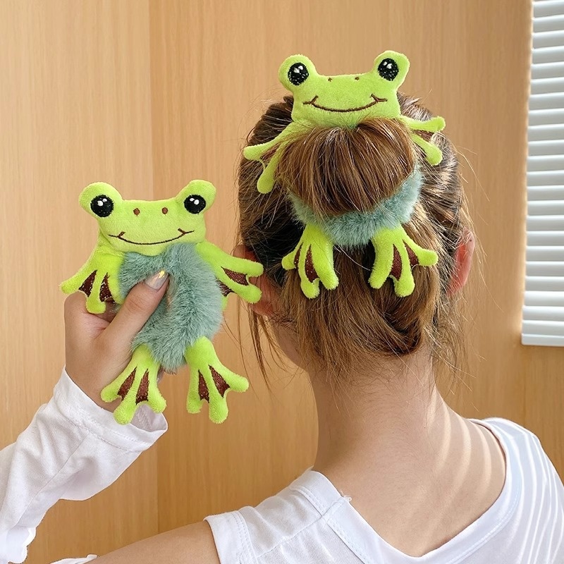 Women's Everyday Casual Plush Hair Tie Scrunchie Cute Cartoon Frog