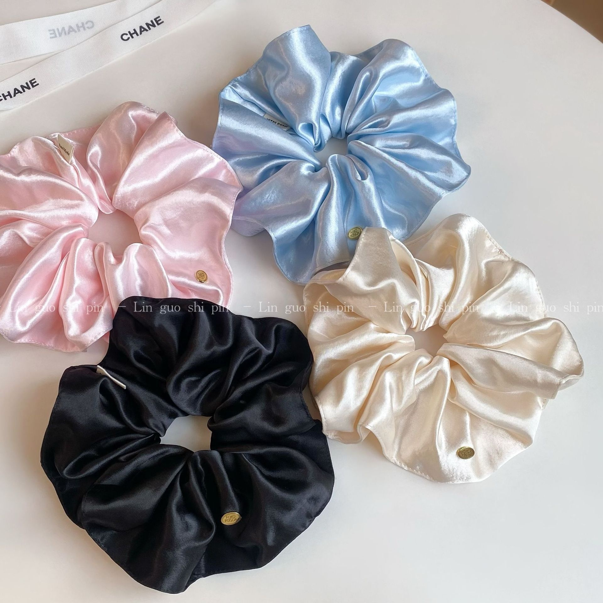 Women Elegant Smooth Satin Hair Tie Elastic Scrunchie Solid Black