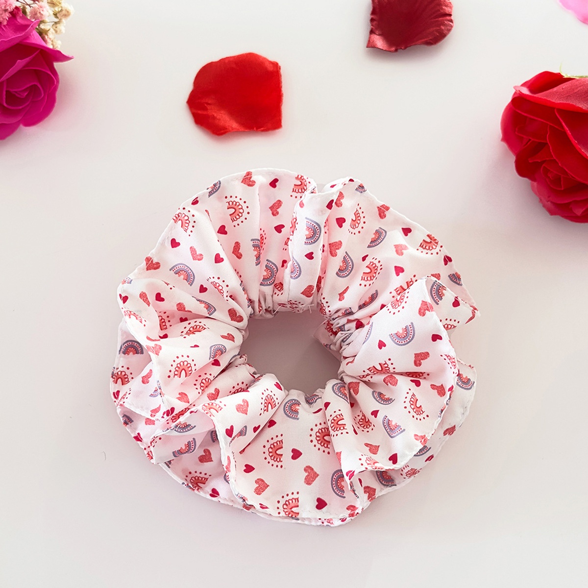 Women's Double Layer Cloth Hair Scrunchie Valentine Heart Lip Pattern