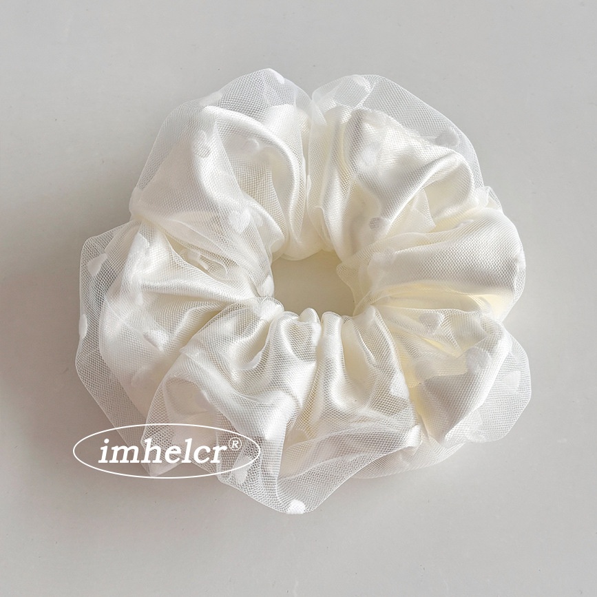 Women's Sweet Gauze Hair Tie Flocking Heart Shape White Pink Blue Black