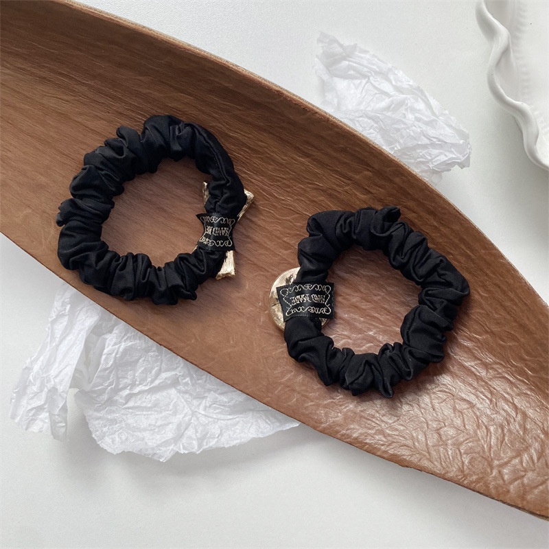 Women's Pearl Bowknot Diamond Alloy Elastic Hair Tie Black Solid Color