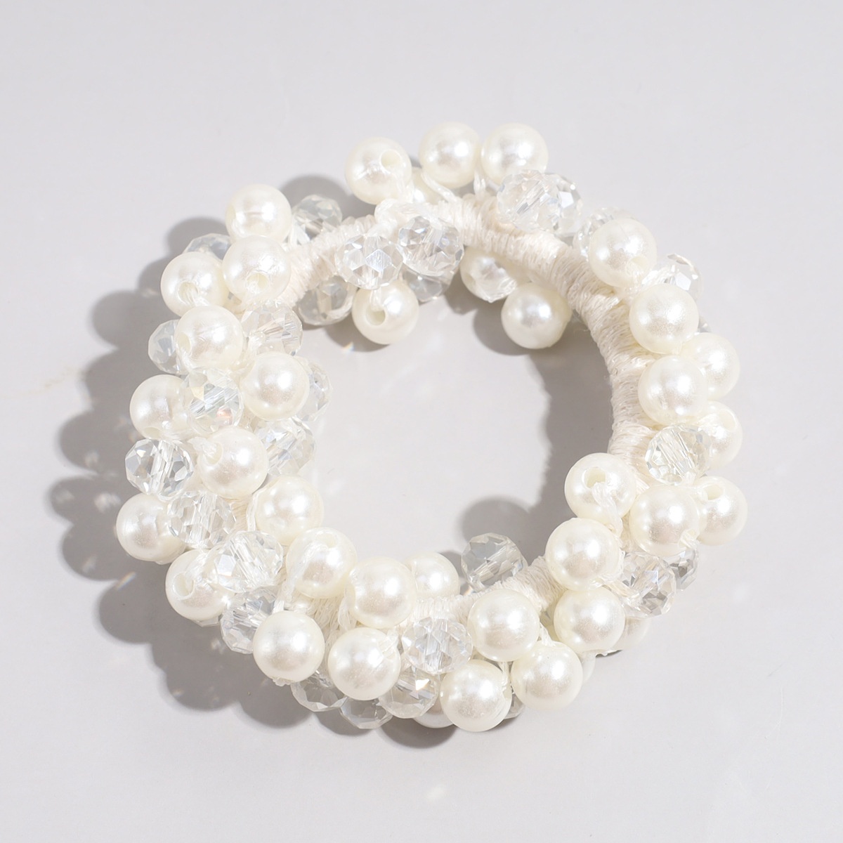 Women's Crystal Pearl Elastic Bun Hairband Brown White Pink Green