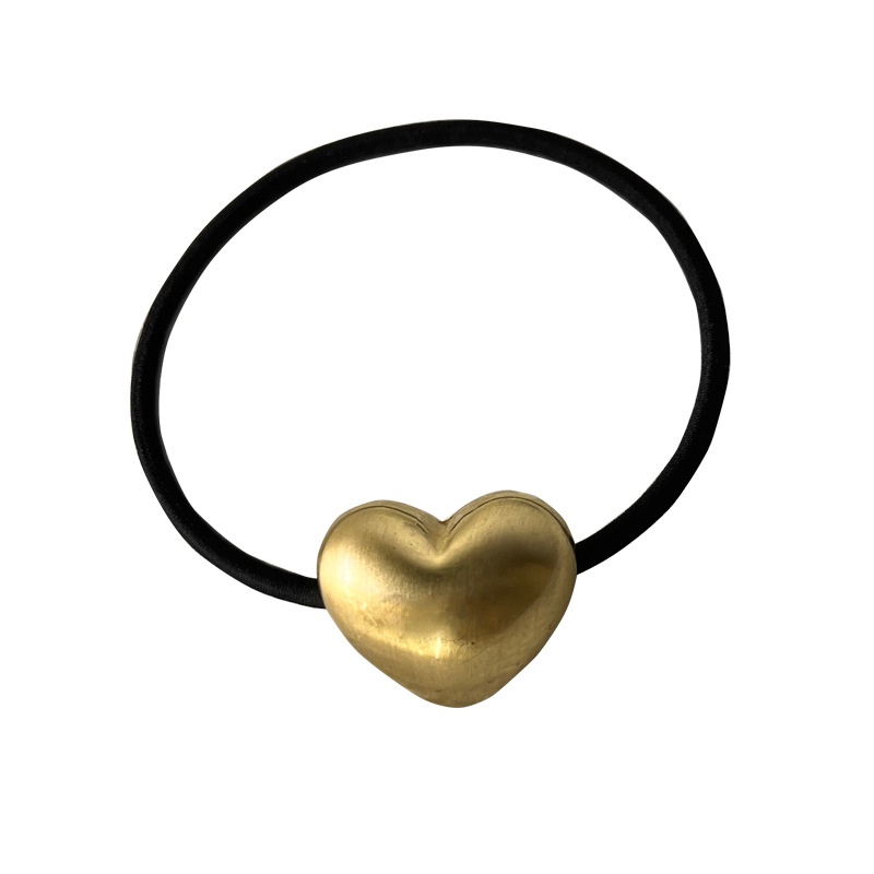 Women's Vintage Alloy 3D Love Ponytail Hair Rubber Band Brushed Metal