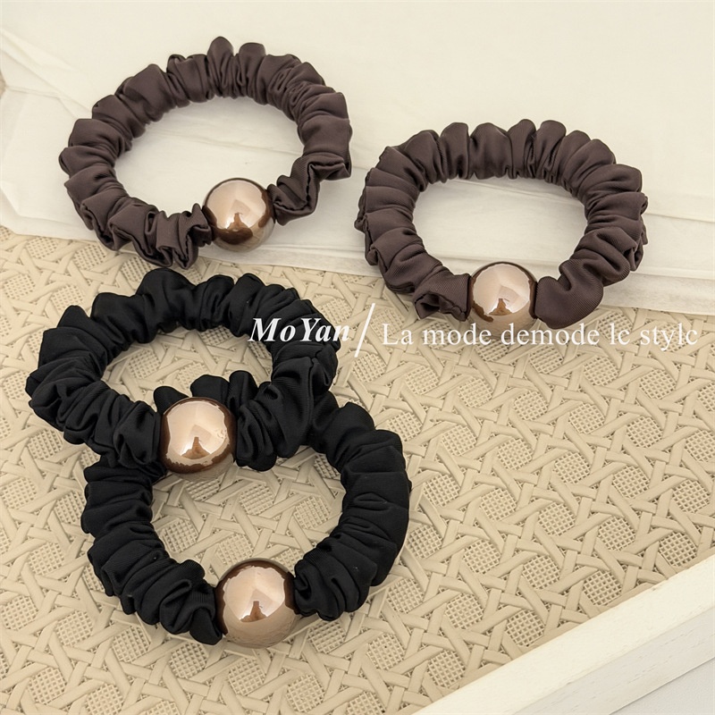Women's High Elastic Pearl Cloth Hair Band Multi-functional Solid Coffee