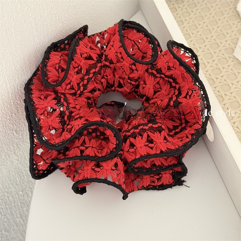 Women's Hollow Woven Flower Bud Cloth Scrunchie Hair Tie Spotted