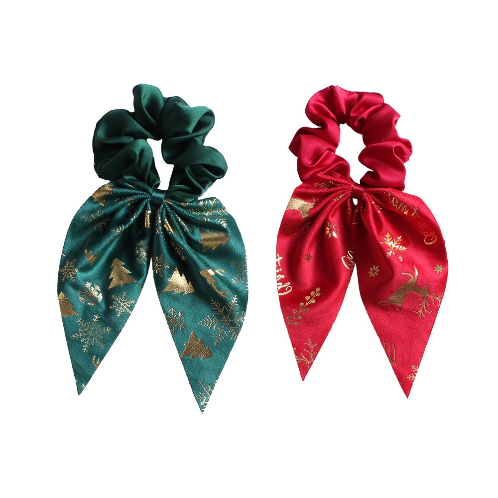 Women's Cloth Bowknot Ribbon Scrunchie Ponytail Tie Festive Christmas