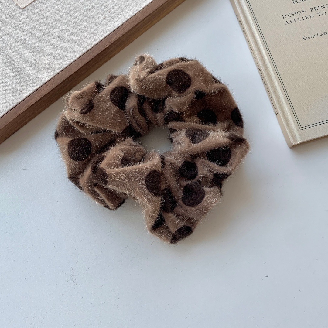 Women's Autumn Winter Velvet Hair Scrunchies Retro Polka Dot