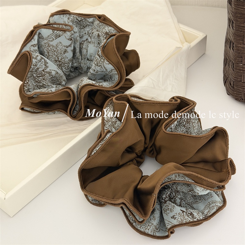 Women's Spring Summer Cloth Hair Tie Blue And Coffee Color Block