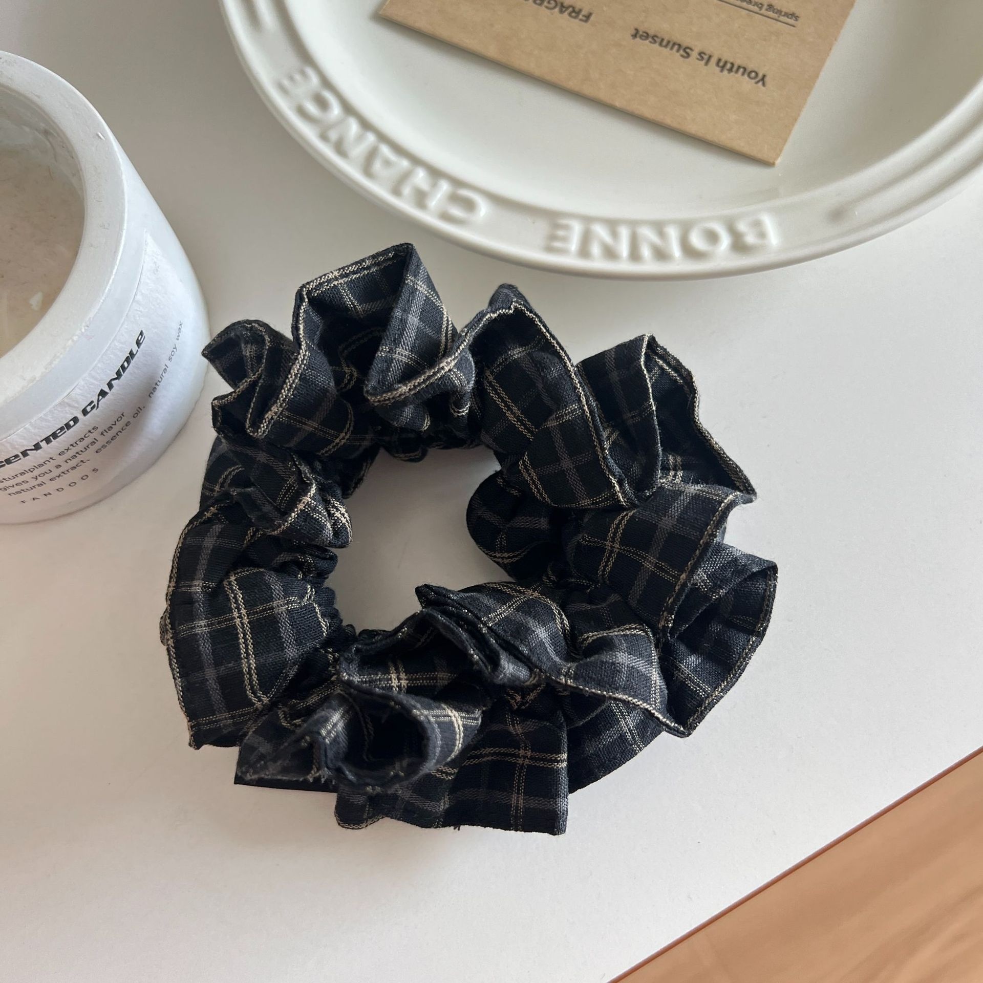 Women's 3D Volumizing Cloth Hair Scrunchies Double Layer Plaid