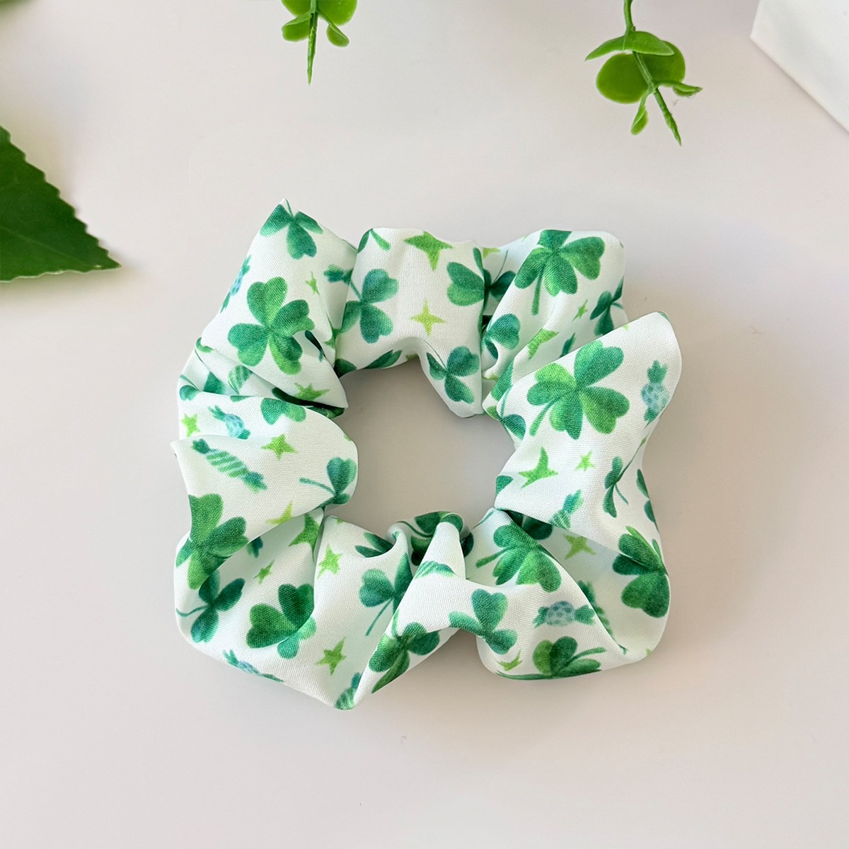 Women's Festival Party Cloth Elastic Hair Tie Green Four Leaf Clover